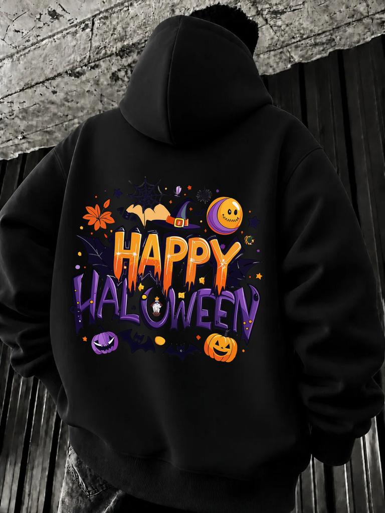 unisex Hoodie, Halloween, Happy Halloween Pumpkin Witch Hat Moon Graphic, Pullover Sweatshirt, Casual Streetwear, Autumn Winter Party Costume, Long Sl