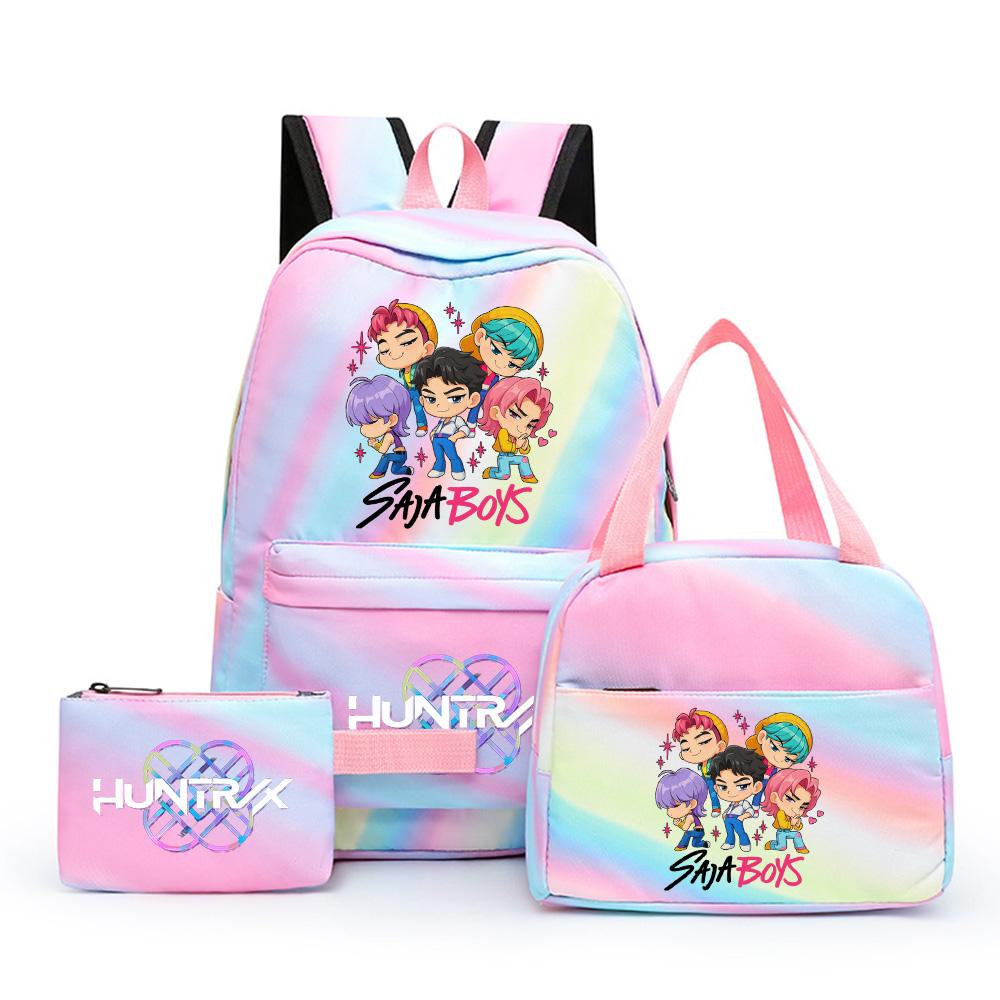 3 stk/sett Anime Søt Kpop Trykt Ryggsekk med Lunsjpose og Pennal for Tenåringsjente Gutt Bokveske Stor Kapasitet Reiseveske