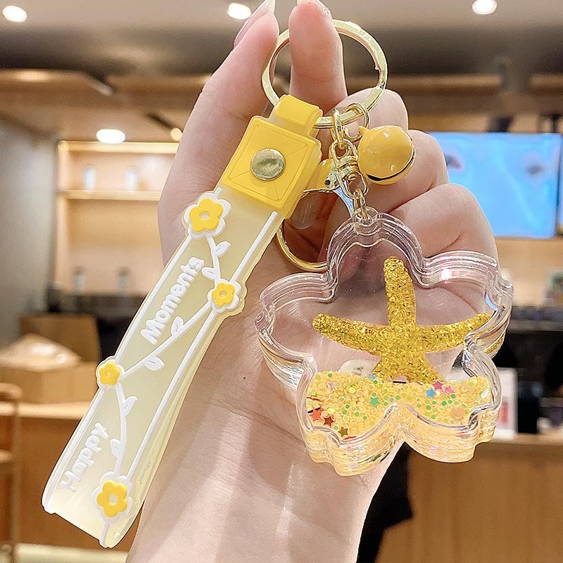 Starfish Quicksand Oil Keychain: Exquisite Pendant for Women's Bags, Students, and Kids - Cute Floating Schoolbag Decoration