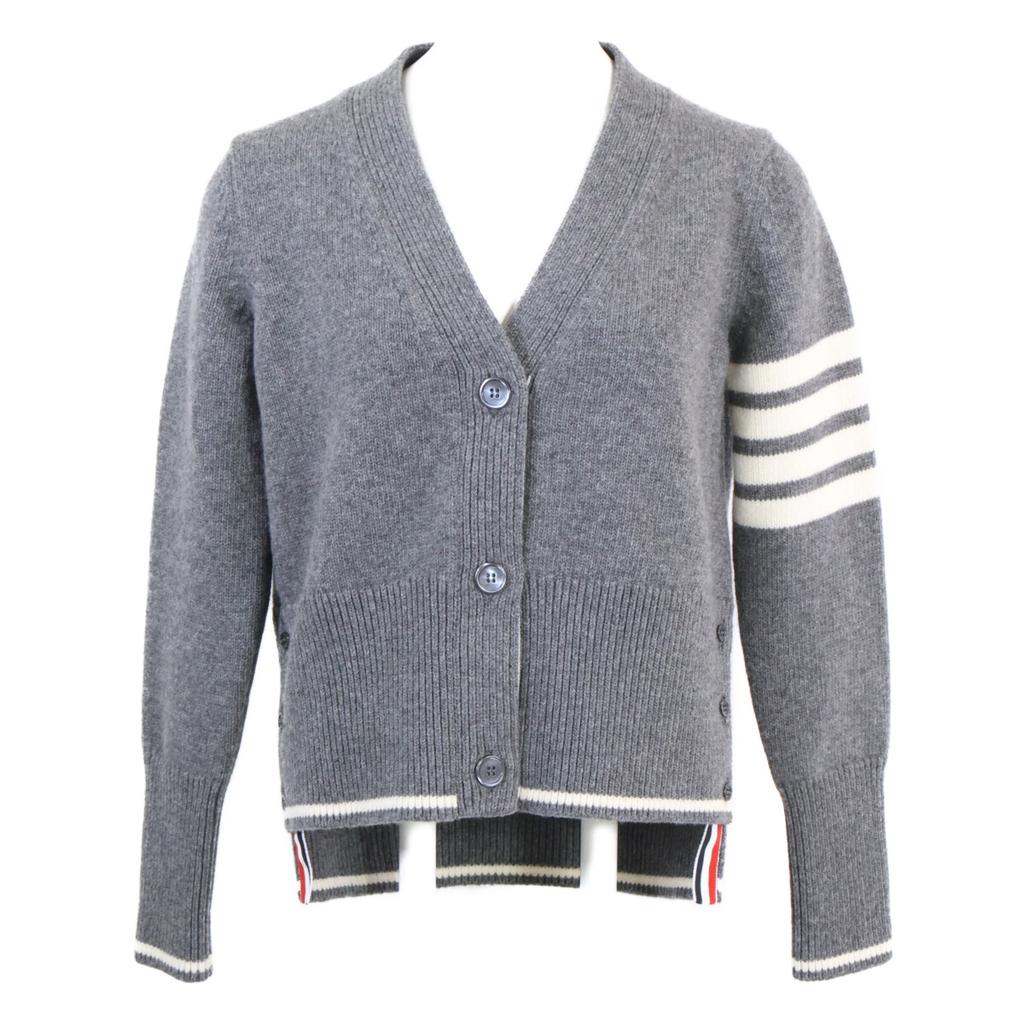 THOM BROWNE Authentic Japanese Domestic Product FCK657A-Y1029-035 Fine Merino Intarsia Goose 4-Bar V-Neck Cardigan tops 36 grayUsed
