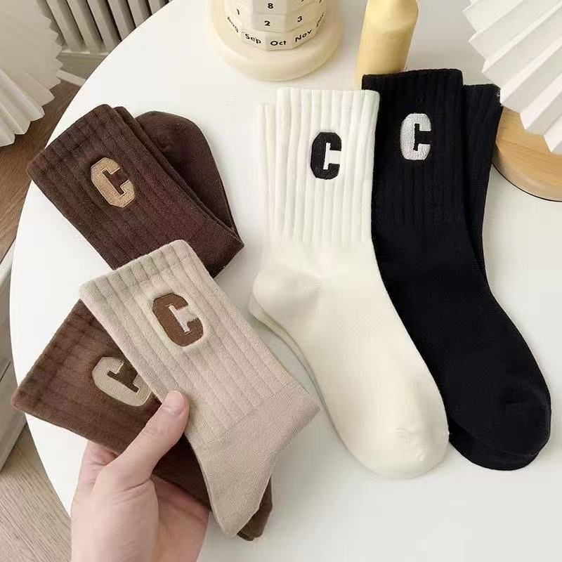 5 Pairs Women Candy Color Splicing Design Socks, Mid-tube Ribbed, Breathable, Sweat-absorbent, High Elastic