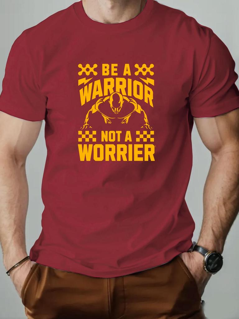 Mens Cotton TShirt BE A WARRIOR NOT A WORRIER Summer Round Neck Short Sleeve Graphic Breathable Fashion Casual TShirt