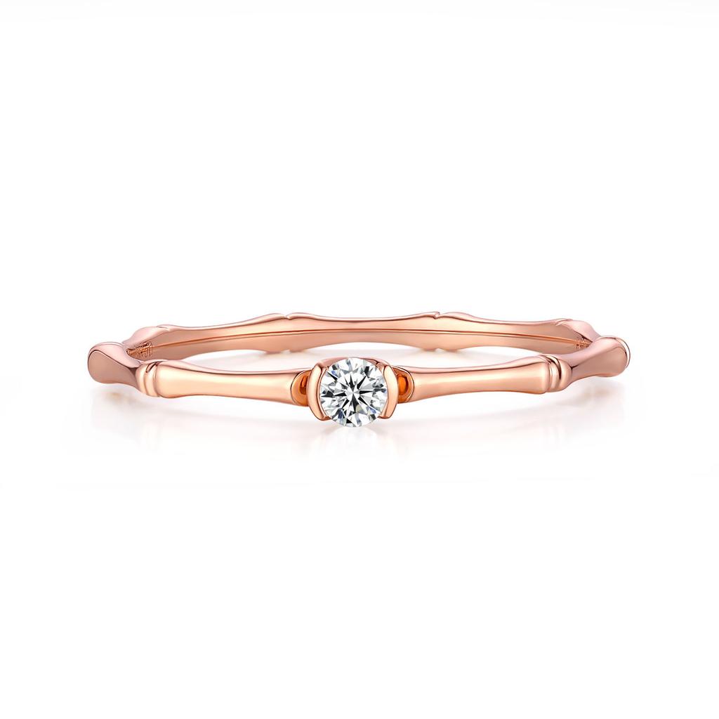 Bamboo 18K Gold Set Cultured Diamond Ring Rose Gold Broken Diamond Chinese Style K Gold Ring Irregular High Quality