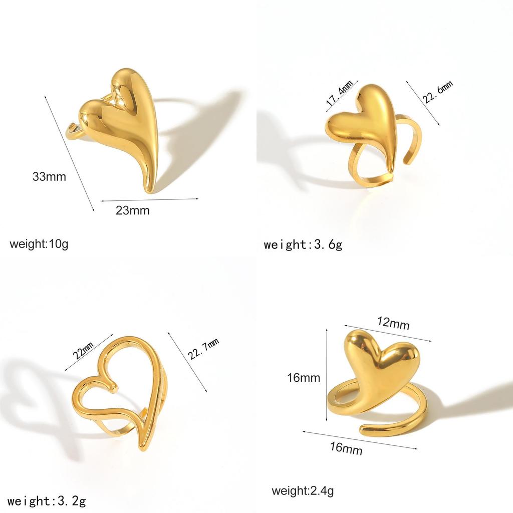 Heart Pendant Adjustable Stainless Steel Ring For Women Gift Accessory