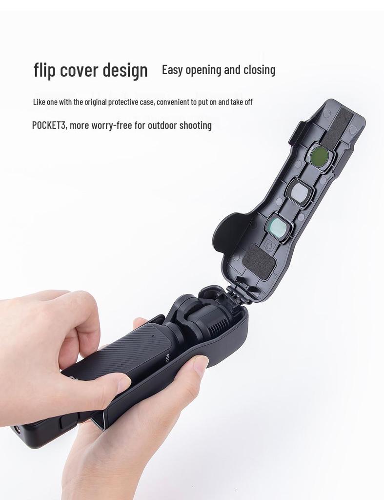 DJI Pocket 3 Protective Case with Magnetic Flip Cover and Screen Plate for Gimbal Camera and Filter Storage.