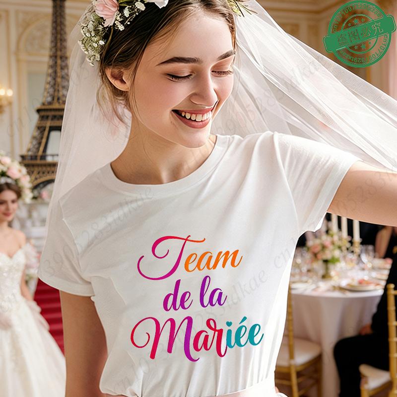 French Girl Bachelorette EVJF Party T-Shirts Future Bride Team Rainbow Gradient Graphic Short Sleeve Tees for Bridal Shower