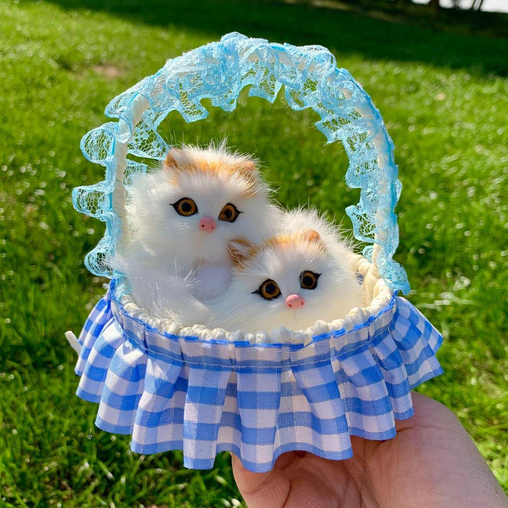 Mother Cat and Kitten with Basket Figurine - Toy Gift for Kids or Girlfriend