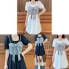 Summer French Style Twopiece Dress With Puff Sleeves And Bow For Petite Women