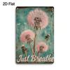 Vintage Just Breathe Metal Wall Art 8x12 Inch, Pink Dandelion Inspirational Quote Sign, Rustic 2D Flat Home Decor