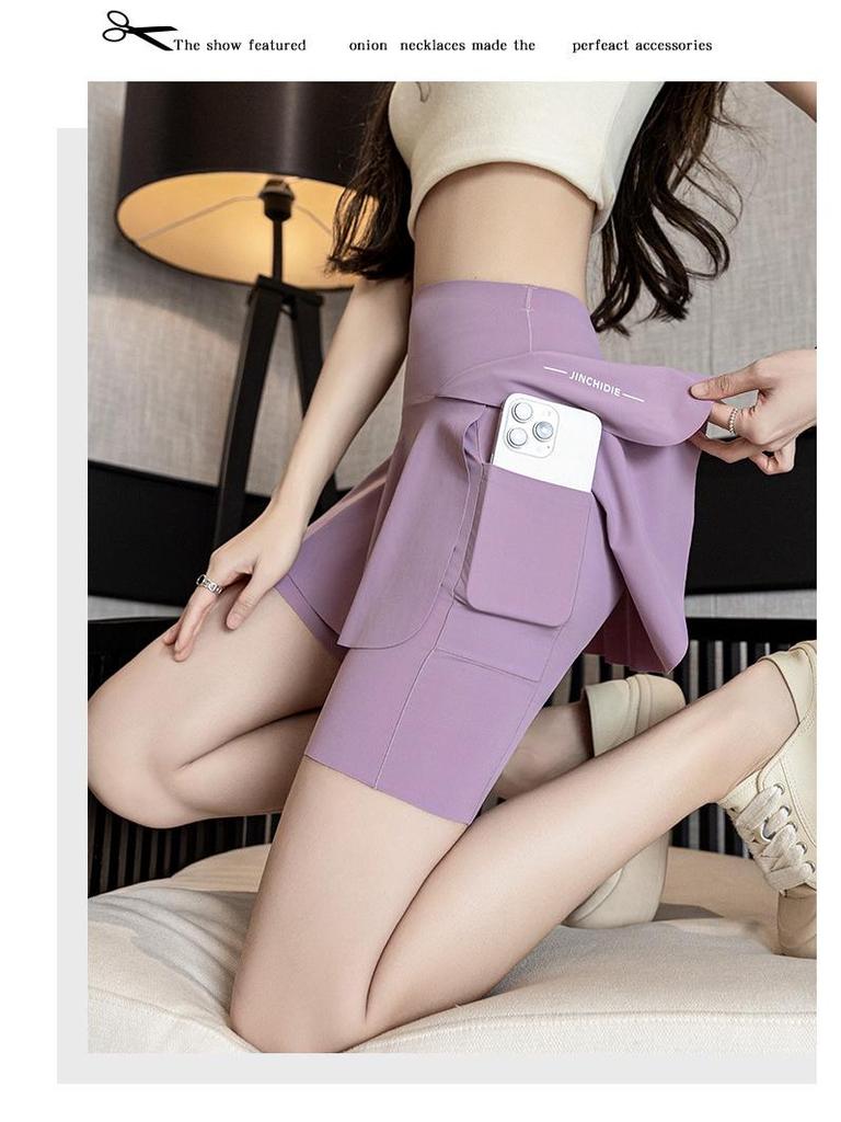 Women's Plus Size Summer Cycling Yoga Skirt Pants with Pockets – Lightweight Fake Two-Piece Design