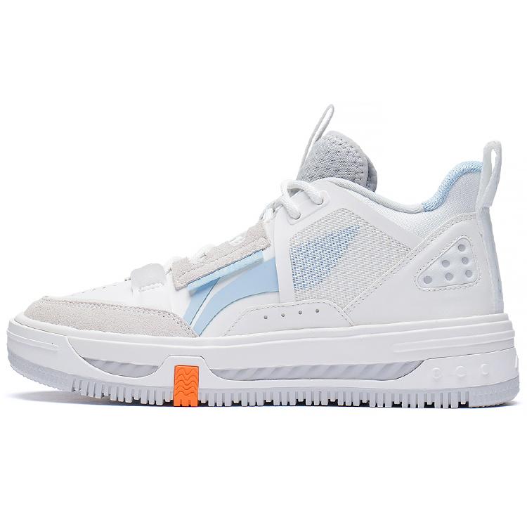 New LiNing Anti Slip And Wear Resistant Height Increasing Mid Top Skateboard Shoes Women's White Blue AGCS240-1