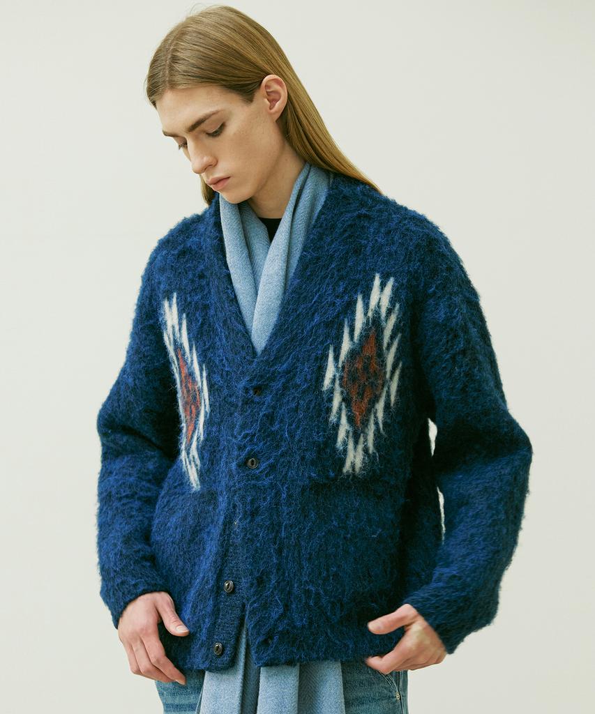 Knd Chimayo Pattern Bulky Brush Cardigan Navy