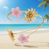 Zinc Zinc Alloy Chrysanthemum Armlet Open Arm Bangle Enamel Glaze Apricot Blossom Armband  Girls