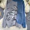 Autumn Winter Women College Style Cartoon Rabbit Knitted Sweater Pullover Tops For Girl