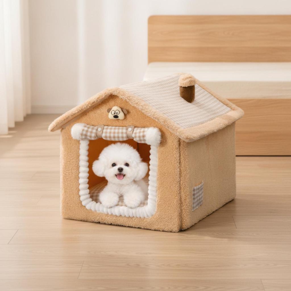 HouseShaped Pet Bed Detachable House with Removable Cushion Cozy for Cat Owners, Living