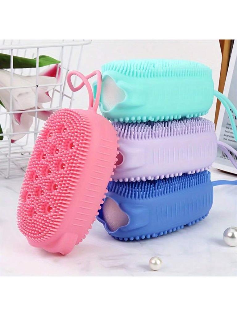 1pc Body Wash Shower Exfoliating Scrub Sponge Foam Bath Brush Massager Light Beige Cleanser Cleaning Pad Bathroom Accessories