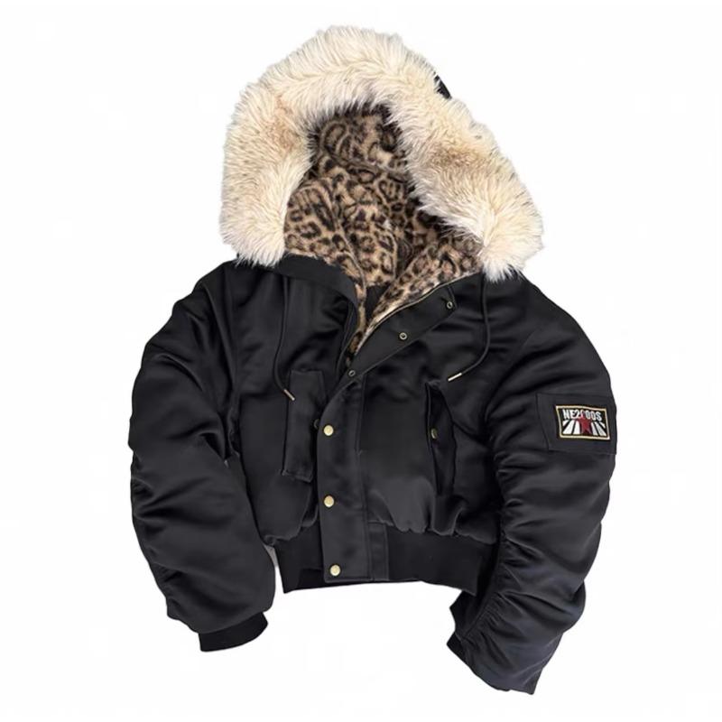 Amerikanische Harajuku Retro Jacke Herren Damen Einfache Plüsch Leopardendruck Jacke Locker Motorrad Hip Hop Jacke