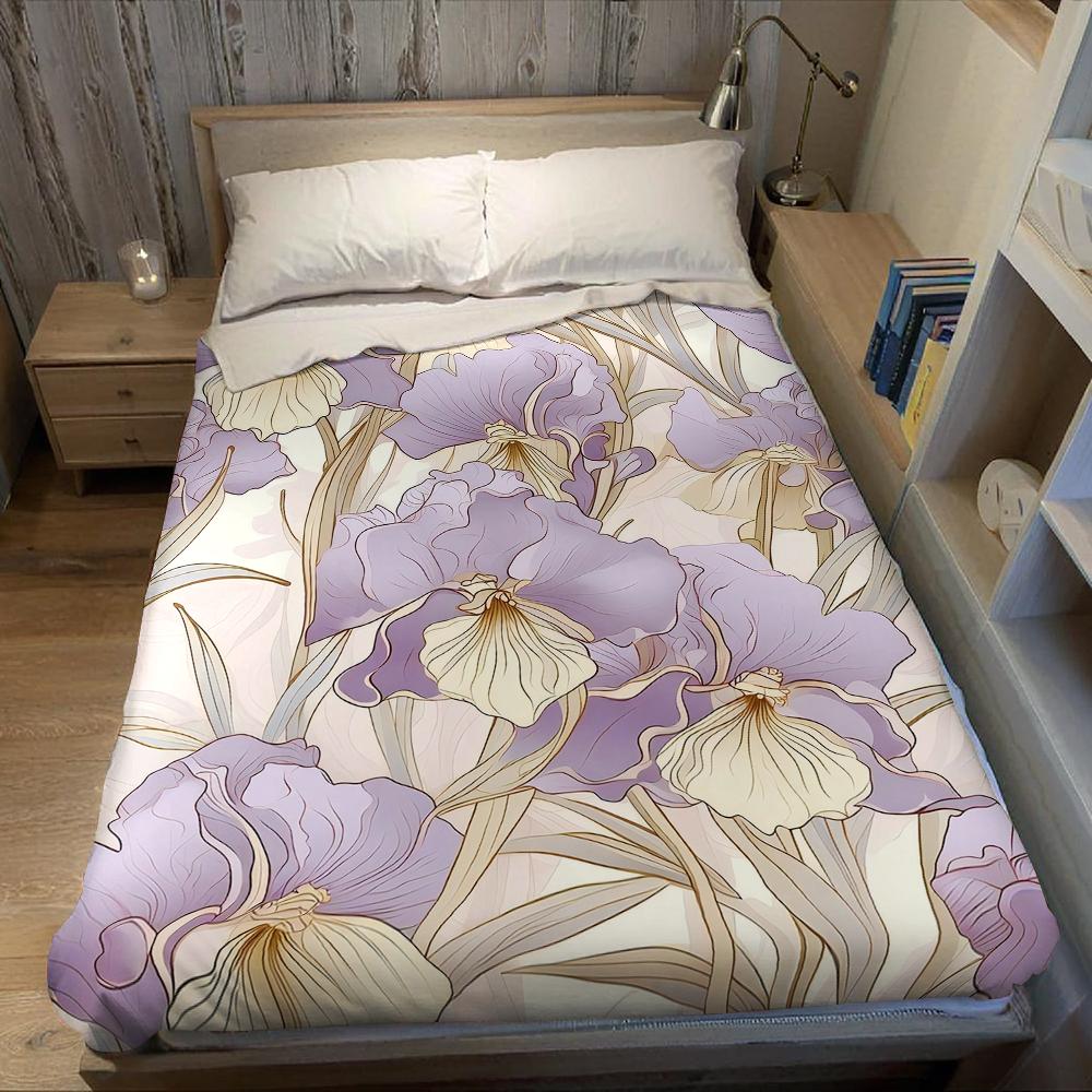 Lavender Iris Breeze Flannel Blanket Warm Soft Halloween Christmas Couch Warm Cozy Decorative Decor Gift for All Season