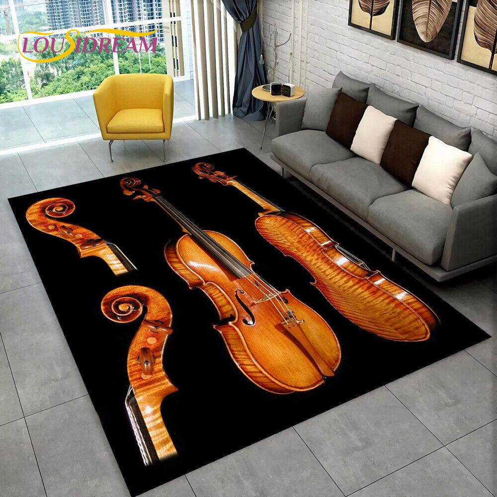 Classical Violin Instrument Music Area Rug,Carpet for Home Living Room Bedroom Sofa Doormat Kitchen Decor,kid Non-slip Floor Mat