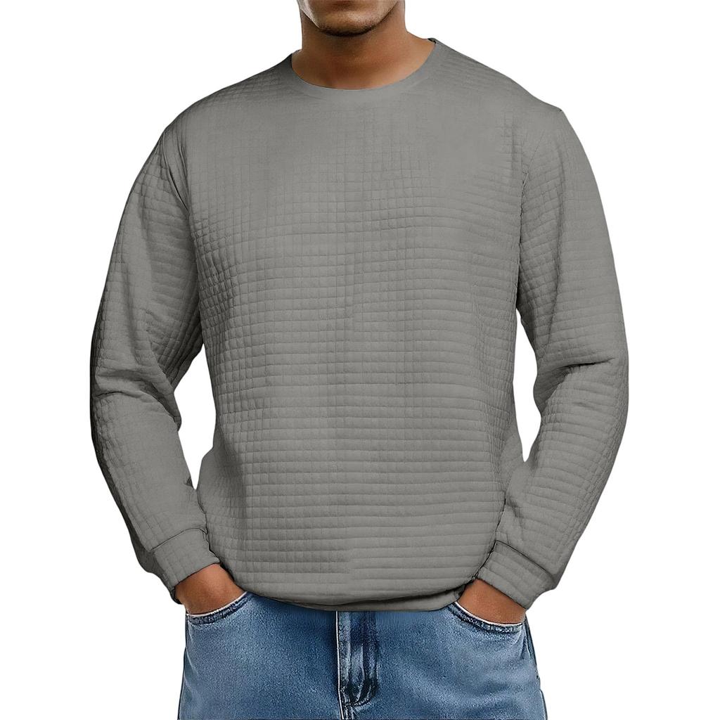 Men's Loose-fitting Casual Waffle-weave  Neck Long-sleeved Top