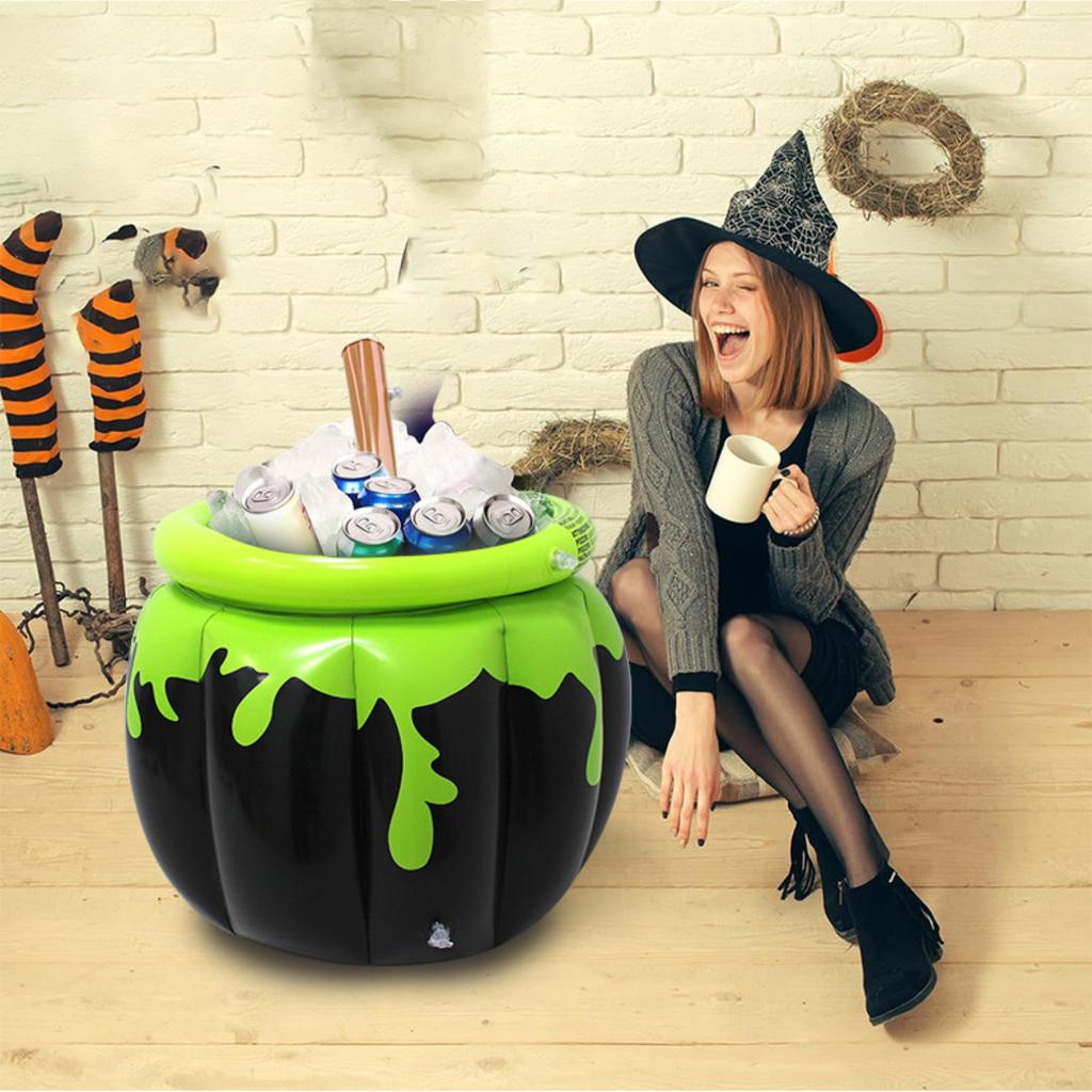 Halloween Witch Inflatable Cauldron Cooler Ice Bucket, Large Capacity Drink Holder