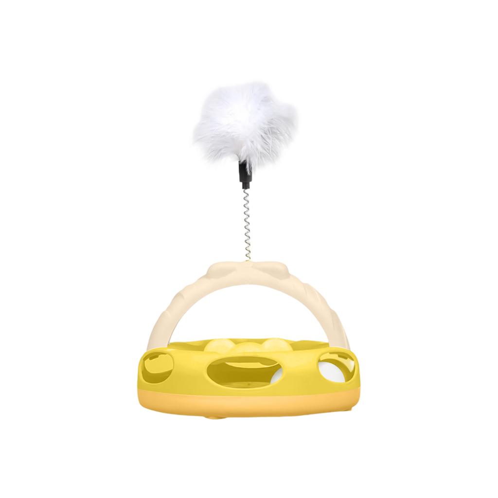 Interactive Cats Turntable Toy With Feather Wand, Multi-Layer Track Puzzle Toy For Indoor Cats, Self-Entertainment & Boredom Relief