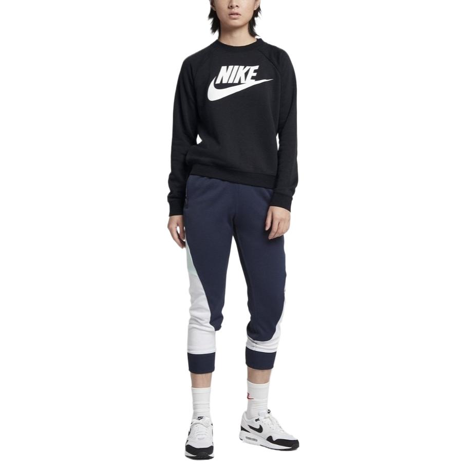 Nike Solid Color Brand Logo Round Neck Long Sleeve Sweatshirt Women Tops Black 930906-010