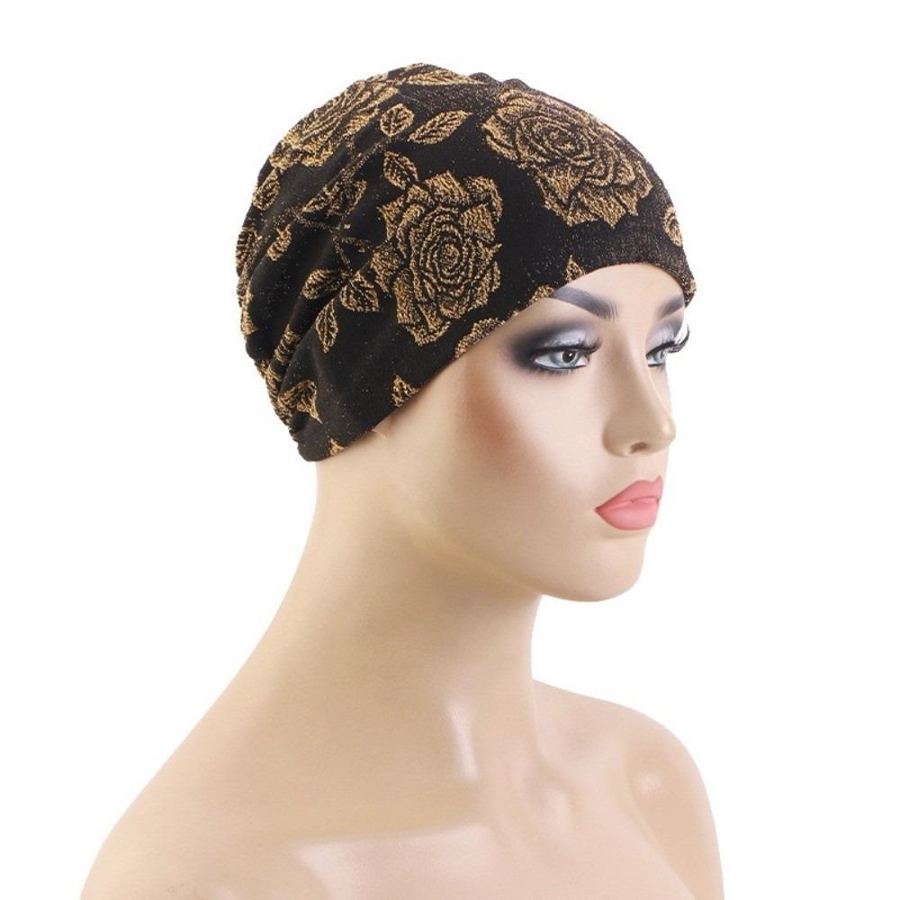Soft Material Hijab Inner Undercap Glitter Floral Print Chemo Head Wrap For Hair Loss