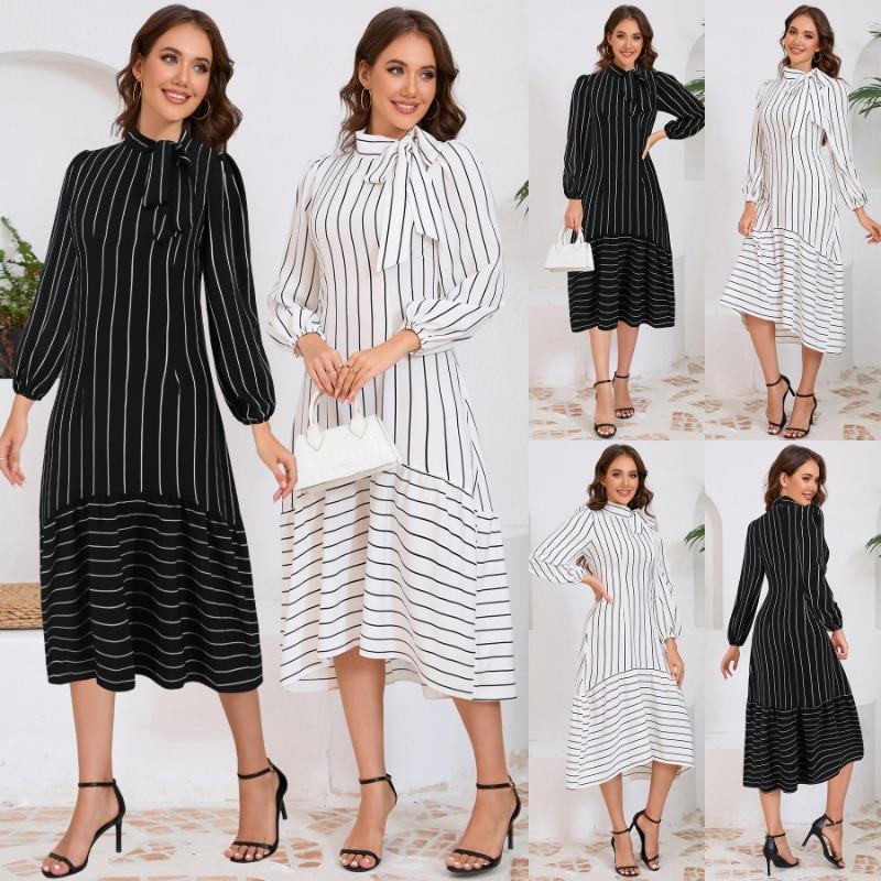 Women's Fashion Professional Dress Senior Sense Stand Collar Pinstripe Dress