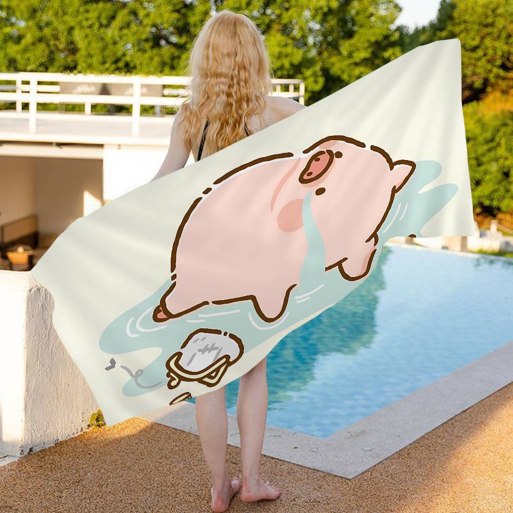 Kawaii Pig Lulu Microfiber Blanket Quick Drying Beach Towels Oversized Printing Super Absorbent Pool Towel Blanket