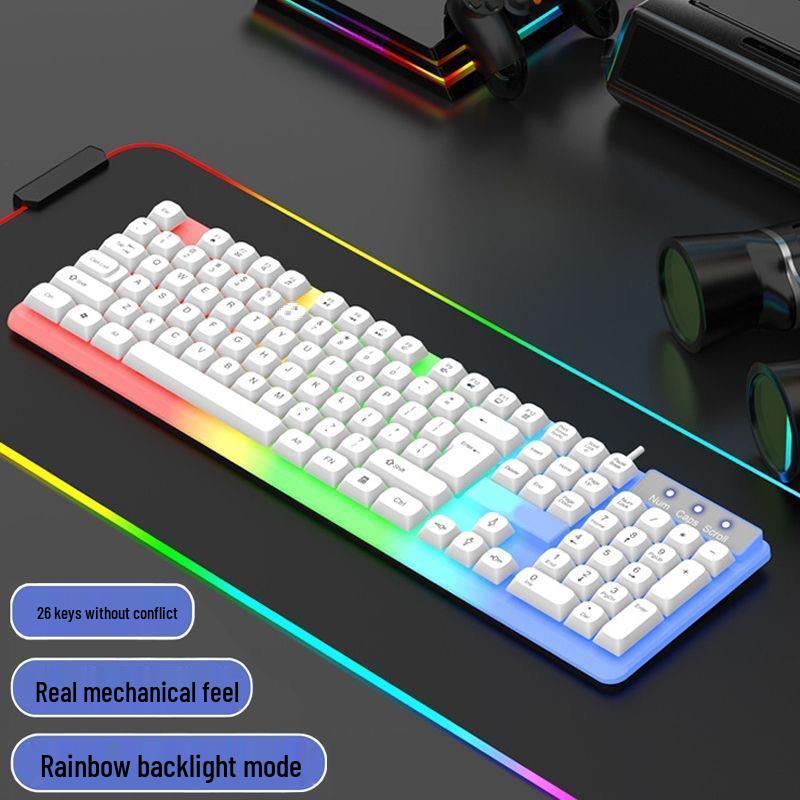 Backlit Wired Gaming Keyboard & Mouse Set with True Mechanical Feel and Suspended Keycaps