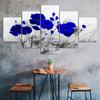 Blue Poppy Flower Plant Abstract Scene 5 Piece Five Panel Wall Canvas Print Modern Art Poster Picture Home Decor Gift For Him For Her