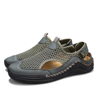 Herren Sandalen Leder Sommer Freizeitschuhe für Herren Slipper Outdoor Wanderschuh Handgefertigt Sandalen Atmungsaktives Mesh Weich Bequem