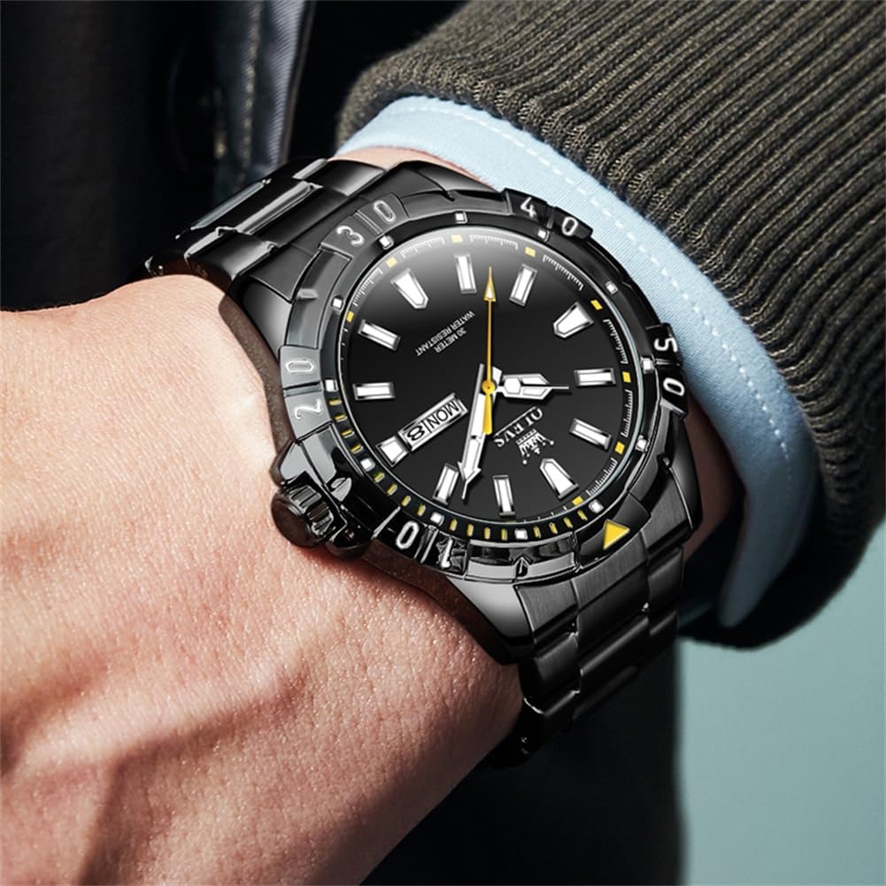 OLEVS Men's Quartz Watch, Popular, Stylish, Cool, Multi-Function Watch, Stainless Steel, Waterproof, Luminous, Date, Analog, Fashionable, Student,