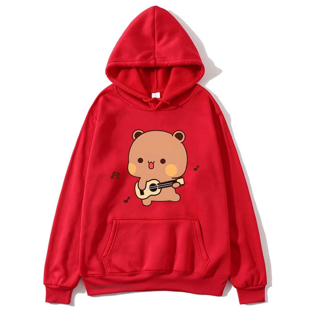 Cute Pretty BuBu Panda in Flowery Head Piece Hoodie DuDu Bear Dancing and Playing with A Guitar Sweatshirt Women Tops