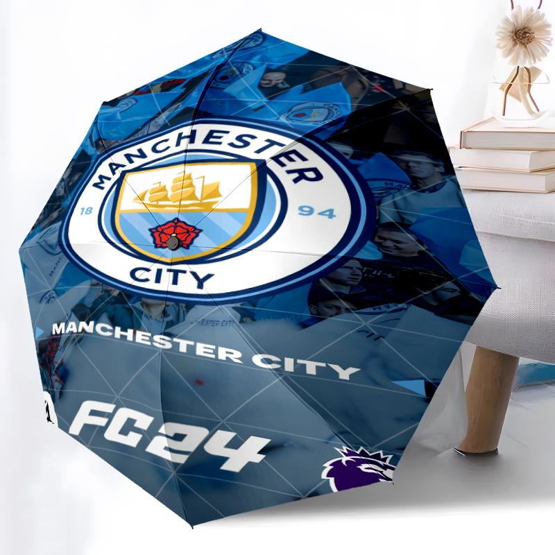 1pz Ombrello Automatico Robusto a 8 Stecche, Ombrello Manchester United Manchester City, Stampato Digitalmente, Ombrello Pieghevole per Uso Esterno in Movimento