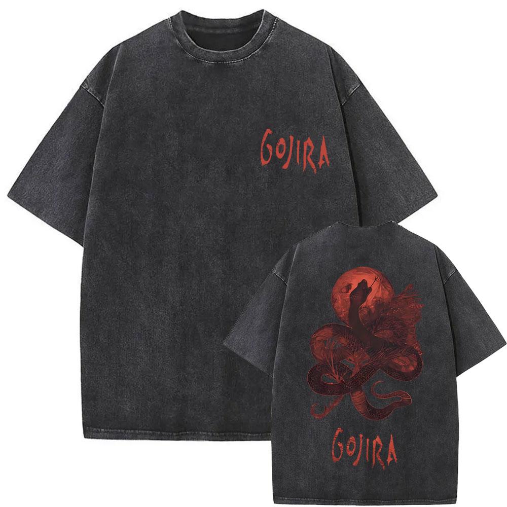 Washed Vintage Metal Rock Band Gojira Skeleton Graphic T-shirt Men Women Fashion Man Streetwear