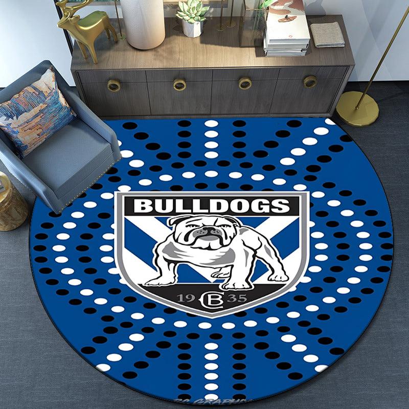 Bulldogs Team Crest Design Round Rug for Livingroom,Bedroom, Palyroom, Chair Rug, Area Rug, Circle Carpet, Fan Christmas Gift