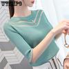 Chiffon Round Neck T-shirt Women's Knitted Loose Medium and Short Sleeve Top Spring Summer Shirt Women
