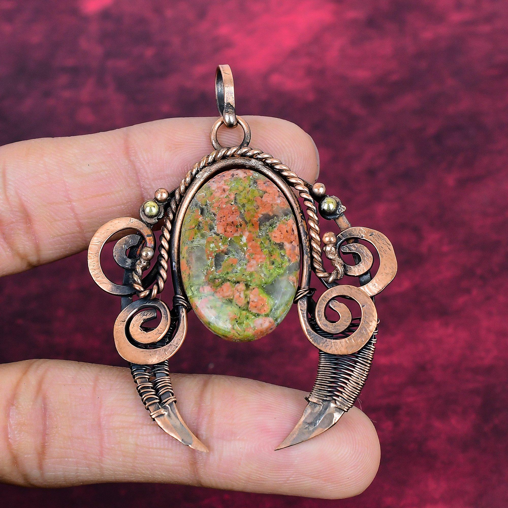 Unakite Pendant Copper Wire Wrapped Pendant Gemstone Wire Jewelry Gifts For Wife