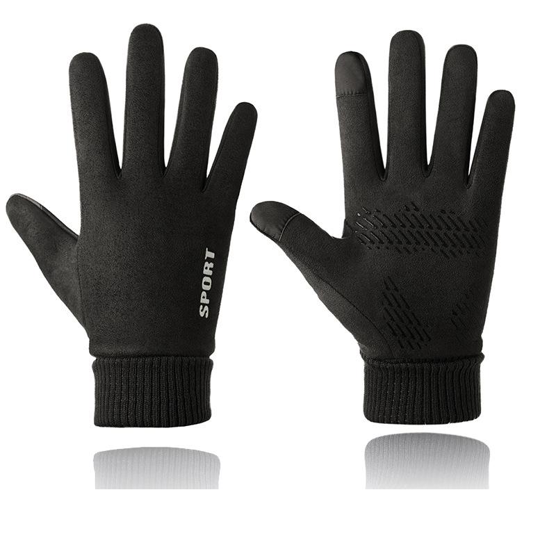 

Зимние замшевые перчатки для спорта, езды, мотоцикла, с открытыми двумя пальцами, флисовые, утолщенные, мужские теплые перчатки One size