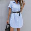 Moda feminina verão primavera listra estampa manga curta gola polo vestidos casuais