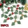 50-5Pcs Christmas Holly Leaves Artificial Red Berries Flower DIY Christmas Wreath Ornaments For  Xmas New  Decor Navidad