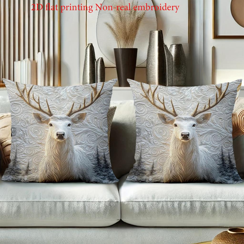 1 pillowcase 2D flat printing White Deer Pattern Pillow 2D Flat Printing Polyester pillowcase sofa decorative cushion cover