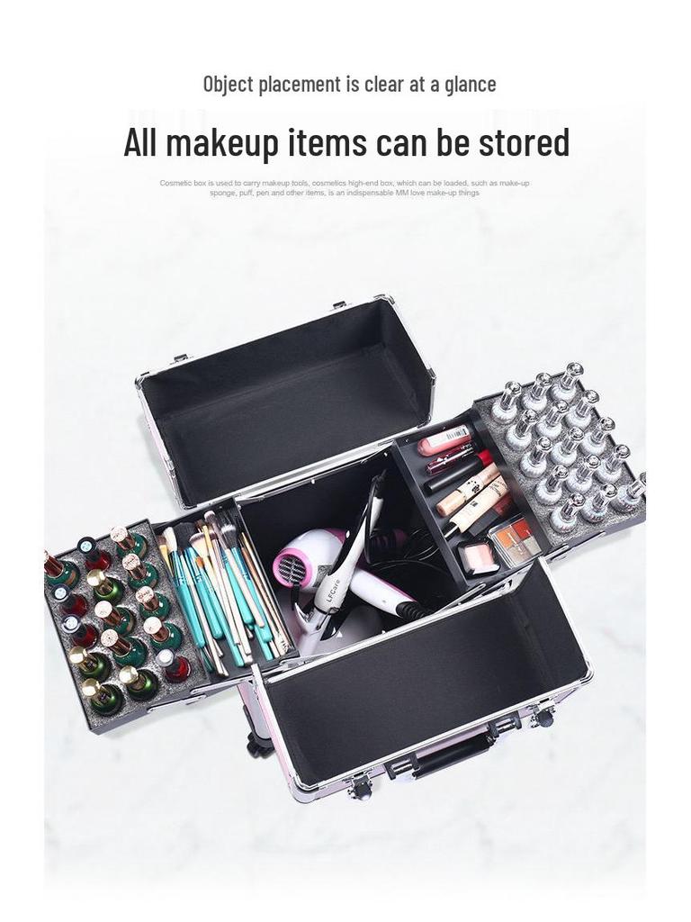 Portable Professional Makeup Case with Trolley, Lockable, Large Capacity for On-Site Beauty, Manicure, Microblading