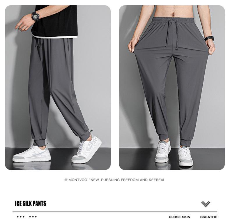 Summer Ice Silk Quick-Dry Joggers: Breathable, Stretchy, Long Pants for Men & Women - Ideal for Casual Sports.