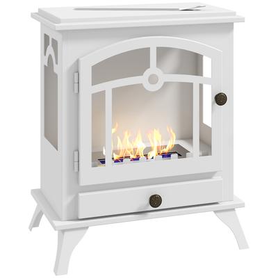 Freestanding Bioethanol Stove with 0.9 L Tank Stainless Steel Flame Snuffer Combustion Time 3H 45x28x54cm White