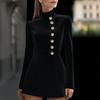 Stand Collar Work Dress for Women Long Sleeve Single-Breasted Suit Dress Formal Church Office Sheath Dress