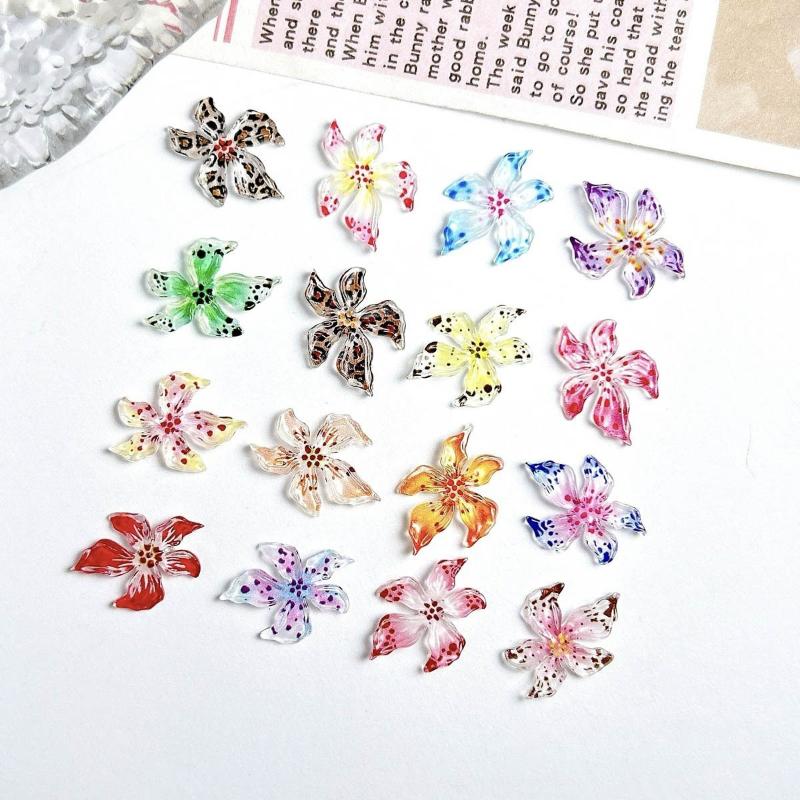 20 ks Smíšené Barevné Pryskyřičné Květiny Lily Charmsy pro Nehtové Umění Gradientové Ledově Průhledné Želé Lily Dekorace pro Nehtové Umění DIY Část pro Manikúru