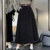 Women Skirt High Waist A-Line Large Hem Design Midi Skirt Solid Color Autumn Winter Draped Skirt Daily Wear